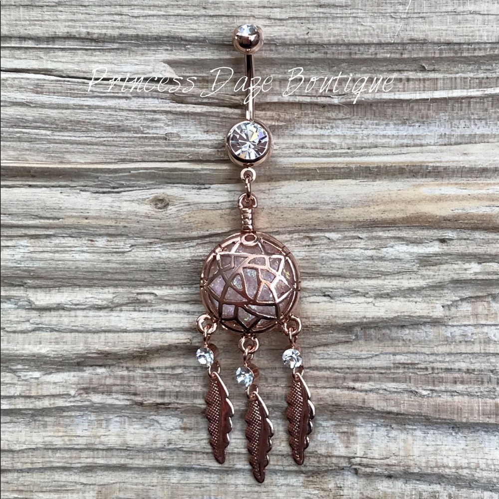 Rose Gold Opal Dream Catcher Belly Button Ring